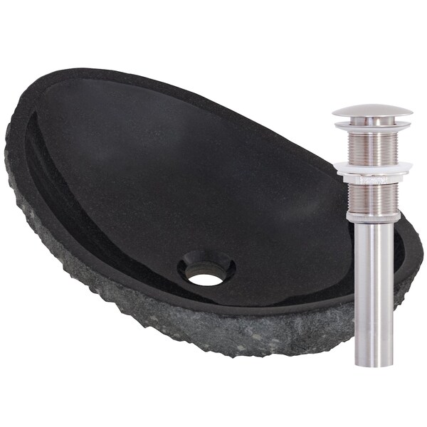 Novatto Absolute Natural Granite Slipper Vessel Sink and Brushed Nickel Umbrella Drain NOSV-ASBN - main